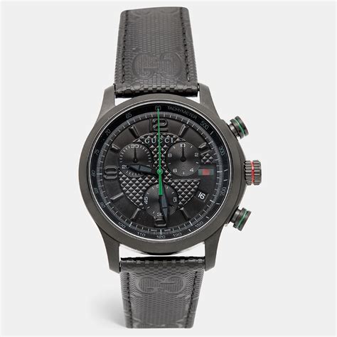 Gucci Black Pvd Stainless Steel Leather G.